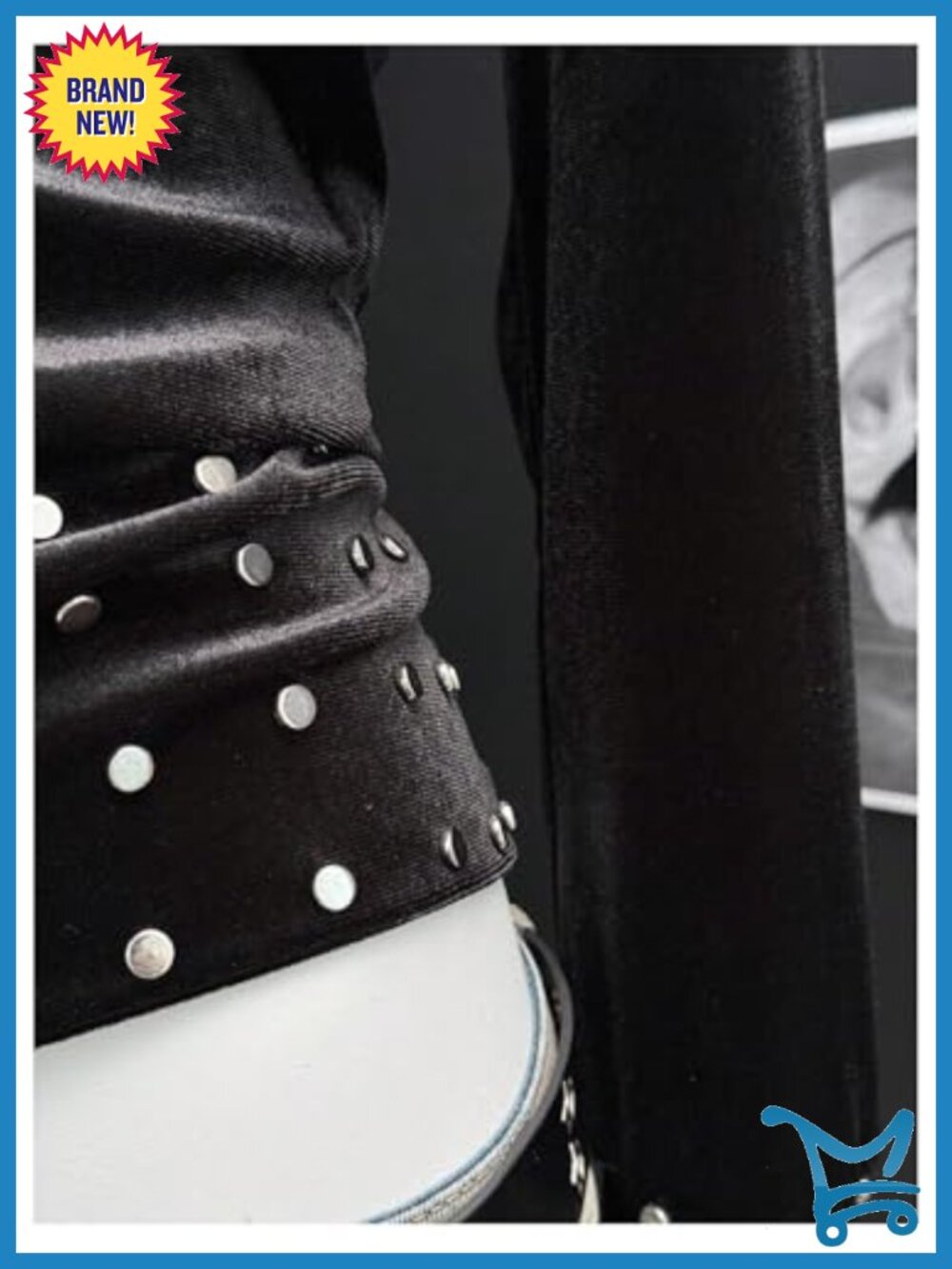 Goth Faux Fur Zip Up Hoodie with Rivets Long Sleeve Fuzzy Hooded Sweatshirt - Picture 2 of 4